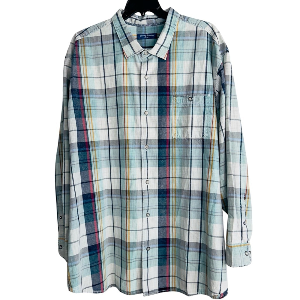 Tommy Bahama 4XLT Blue Plaid Long Sleeve Shirt Tortola Sunwash Check NWT